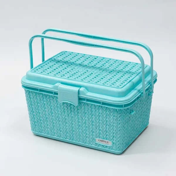 Light_Blue_Compartment_Storage_Basket_With_Lid_And_Handle_Sturdy_Plastic_Multipurpose_Organizer_For_Kitchen,_Bathroom_And_Shopping