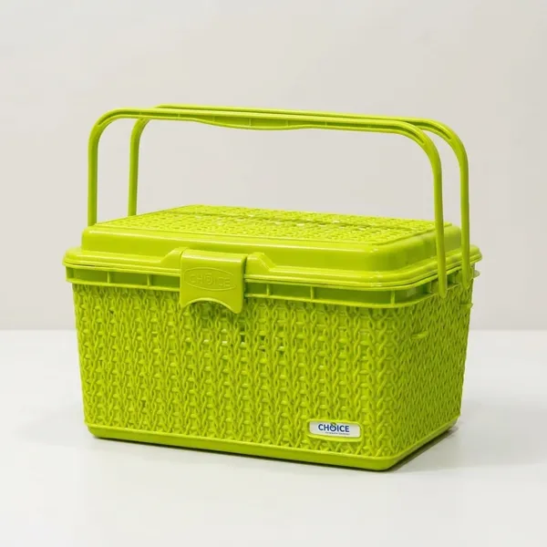 Neon_Green_Compartment_Storage_Basket_With_Lid_And_Handle_Sturdy_Plastic_Multipurpose_Organizer_For_Kitchen,_Bathroom_And_Shopping