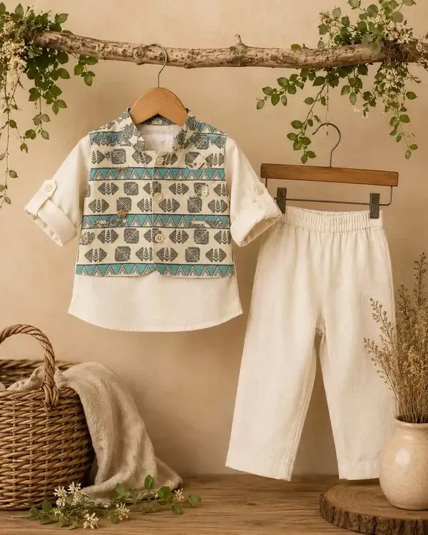 3_Piece_Ethnic_Charm_Set_-_Kurta,_Pyjama_With_Designer_Kothi_(Cream)