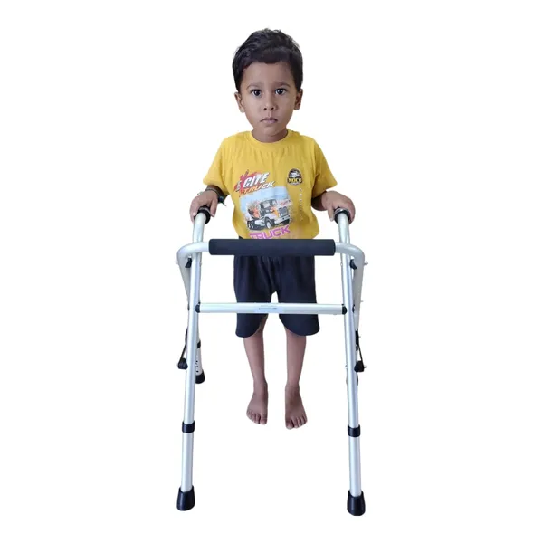 eOnekart_Silver_Aluminium_5_Inch_Height_Adjustable_Folding_Walker_For_Kids_966Ls_Small_Size_Extremely_Lightweight_Portable_Stylish_Secure_Mobility_Solution