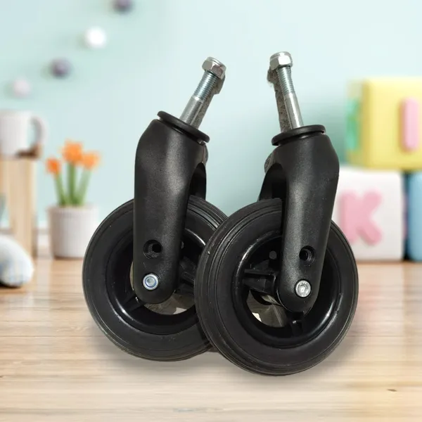 6_Inch_(150×30)_Wheelchair_Wheel_Complete_With_Fork_Bearing_&_Nut_Bolt_|_Height_Adjustable_|_Black_(Pack_of_2)