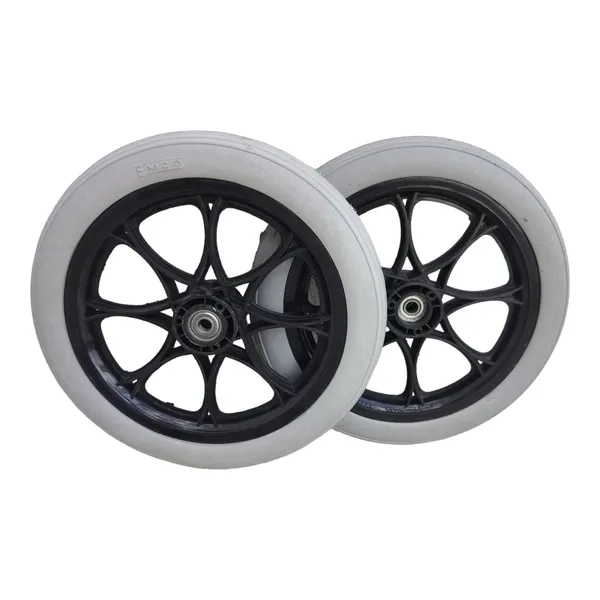14_Inch_Rear_PU_Hub_PVC_Wheel_Replacement_for_Wheelchair_With_Bearing_Heavy_Duty_Puncture_Proof_Solid_Rubber_Tyre_Universal_Fit_Rear_Wheel_for_Manual_&_Folding_Wheelchairs_-_Grey_(Pack_of_2)