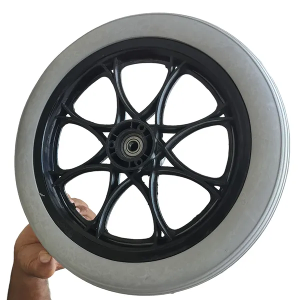 14_Inch_Rear_PU_Hub_PVC_Wheel_Replacement_for_Wheelchair_With_Bearing_Heavy_Duty_Puncture_Proof_Solid_Rubber_Tyre_Universal_Fit_Rear_Wheel_for_Manual_&_Folding_Wheelchairs_-_Grey_(Pack_of_2)