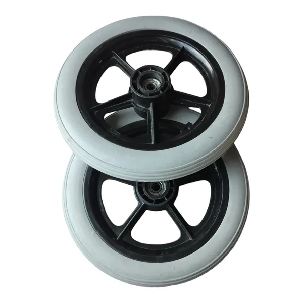 12_Inch_Rear_PU_Hub_PVC_Wheel_Replacement_for_Wheelchair_With_Bearing_|_Puncture_Proof_Solid_Tire_-_Grey_(Pack_of_2)