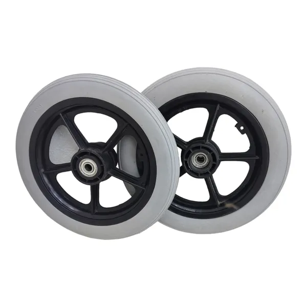12_Inch_Rear_PU_Hub_PVC_Wheel_Replacement_for_Wheelchair_With_Bearing_|_Puncture_Proof_Solid_Tire_-_Grey_(Pack_of_2)