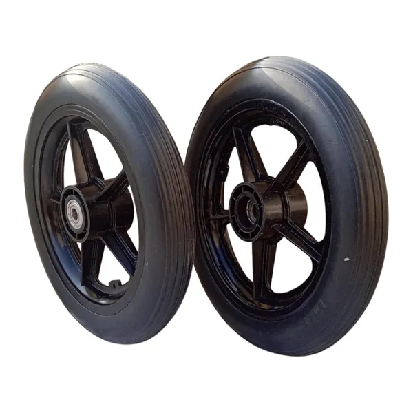 12_Inch_Rear_PU_Hub_PVC_Wheel_Replacement_for_Wheelchair_With_Bearing_|_Puncture_Proof_Solid_Tire_-_Black_(Pack_of_2)