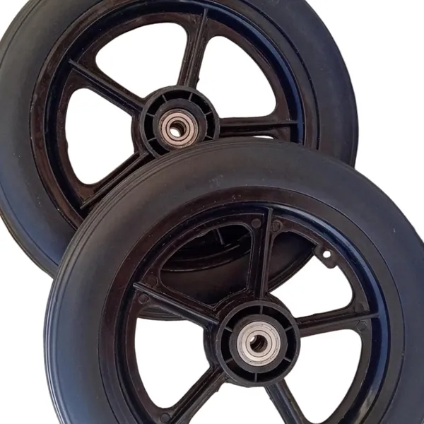 12_Inch_Rear_PU_Hub_PVC_Wheel_Replacement_for_Wheelchair_With_Bearing_|_Puncture_Proof_Solid_Tire_-_Black_(Pack_of_2)