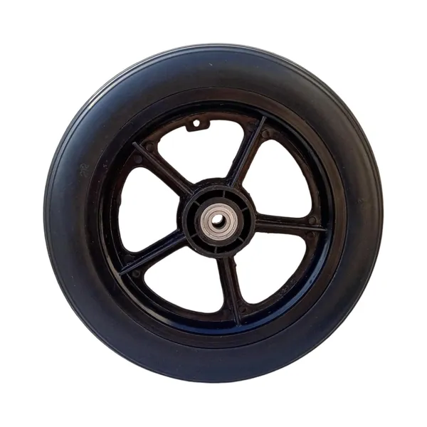 12_Inch_Rear_PU_Hub_PVC_Wheel_Replacement_for_Wheelchair_With_Bearing_|_Puncture_Proof_Solid_Tire_-_Black_(Pack_of_2)