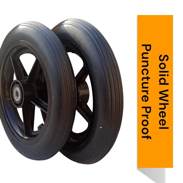 12_Inch_Rear_PU_Hub_PVC_Wheel_Replacement_for_Wheelchair_With_Bearing_|_Puncture_Proof_Solid_Tire_-_Black_(Pack_of_2)