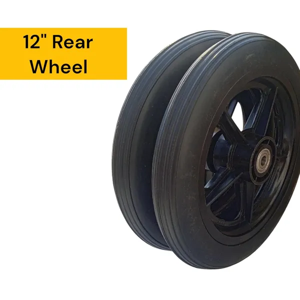 12_Inch_Rear_PU_Hub_PVC_Wheel_Replacement_for_Wheelchair_With_Bearing_|_Puncture_Proof_Solid_Tire_-_Black_(Pack_of_2)