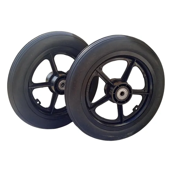 12_Inch_Rear_PU_Hub_PVC_Wheel_Replacement_for_Wheelchair_With_Bearing_|_Puncture_Proof_Solid_Tire_-_Black_(Pack_of_2)