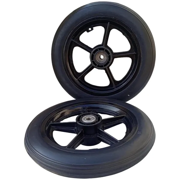 12_Inch_Rear_PU_Hub_PVC_Wheel_Replacement_for_Wheelchair_With_Bearing_|_Puncture_Proof_Solid_Tire_-_Black_(Pack_of_2)