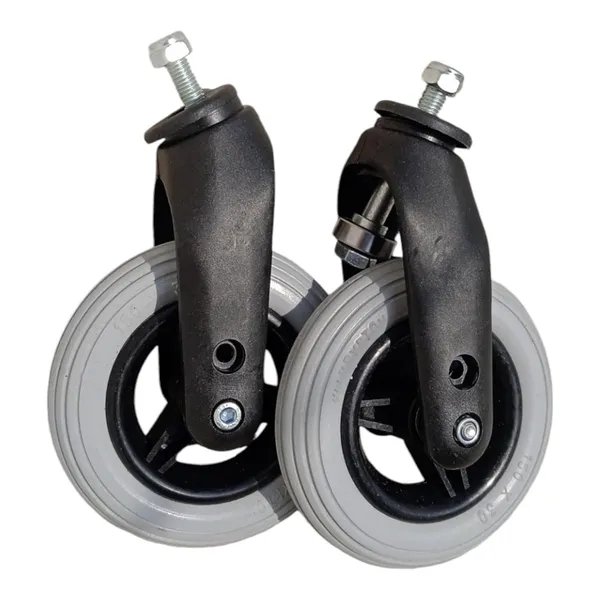 6_Inch_(150×30)_Wheelchair_Wheel_Complete_With_Fork_Bearing_&_Nut_Bolt_|_Height_Adjustable_|_Grey_(Pack_of_2)