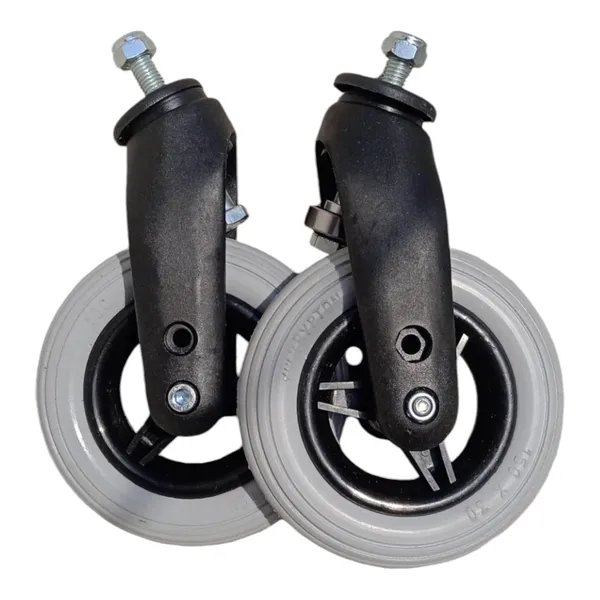 6_Inch_(150×30)_Wheelchair_Wheel_Complete_With_Fork_Bearing_&_Nut_Bolt_|_Height_Adjustable_|_Grey_(Pack_of_2)