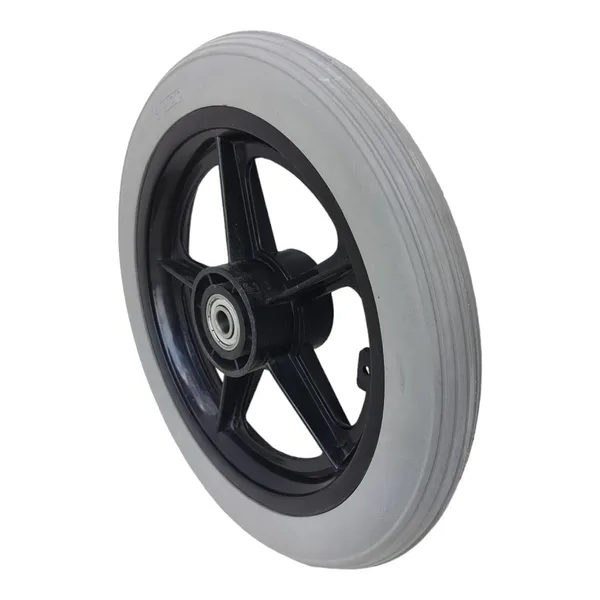 12_Inch_Rear_PU_Hub_PVC_Wheel_Replacement_for_Wheelchair_With_Bearing_|_Puncture_Proof_Solid_Tire_-_Grey_(Pack_of_1)