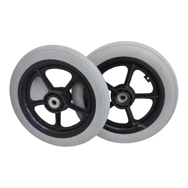 12_Inch_Rear_PU_Hub_PVC_Wheel_Replacement_for_Wheelchair_With_Bearing_|_Puncture_Proof_Solid_Tire_-_Grey_(Pack_of_2)