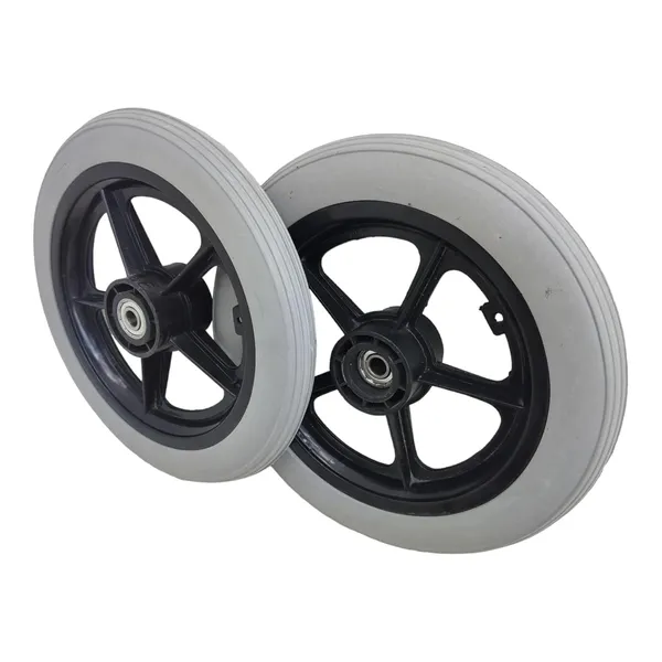 12_Inch_Rear_PU_Hub_PVC_Wheel_Replacement_for_Wheelchair_With_Bearing_|_Puncture_Proof_Solid_Tire_-_Grey_(Pack_of_2)