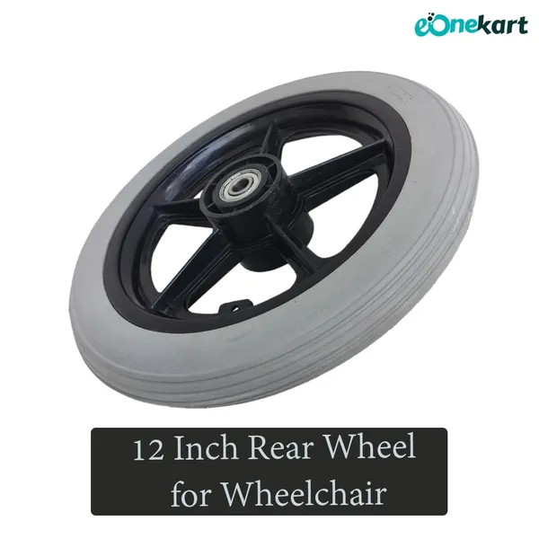 12_Inch_Rear_PU_Hub_PVC_Wheel_Replacement_for_Wheelchair_With_Bearing_|_Puncture_Proof_Solid_Tire_-_Grey_(Pack_of_2)