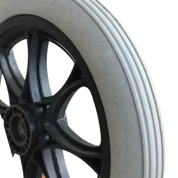 12_Inch_Rear_PU_Hub_PVC_Wheel_Replacement_for_Wheelchair_With_Bearing_|_Puncture_Proof_Solid_Tire_-_Grey_(Pack_of_2)