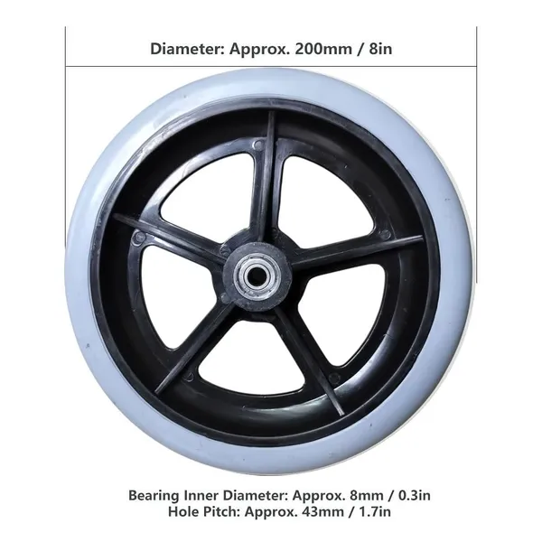 8_Inch_Front_Caster_Solid_PU_Wheel_Replacement_for_Wheelchair_With_Bearing_-_Grey_(Pack_of_1)