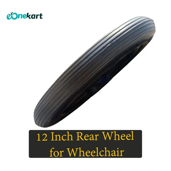 12_Inch_Rear_PU_Hub_PVC_Wheel_Replacement_for_Wheelchair_With_Bearing_|_Puncture_Proof_Solid_Tire_-_Black_(Pack_of_1)