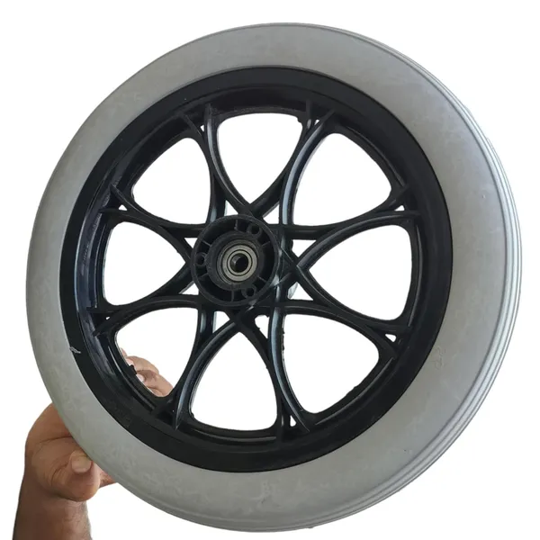 14_Inch_Rear_PU_Hub_PVC_Wheel_Replacement_for_Wheelchair_With_Bearing_Heavy_Duty_Puncture_Proof_Solid_Rubber_Tyre_Universal_Fit_Rear_Wheel_for_Manual_&_Folding_Wheelchairs_-_Grey_(Pack_of_1)