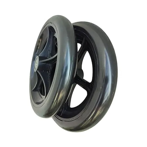 8_Inch_Front_Caster_Solid_PU_Wheel_Replacement_for_Wheelchair_With_Bearing_-_Black_(Pack_of_2)