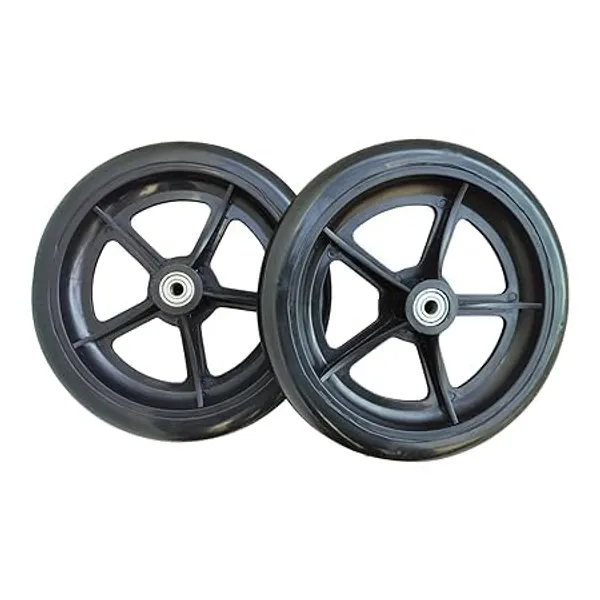 8_Inch_Front_Caster_Solid_PU_Wheel_Replacement_for_Wheelchair_With_Bearing_-_Black_(Pack_of_2)