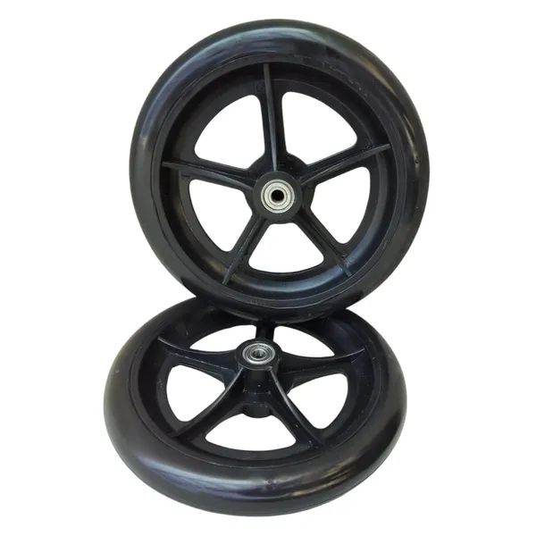 8_Inch_Front_Caster_Solid_PU_Wheel_Replacement_for_Wheelchair_With_Bearing_-_Black_(Pack_of_2)