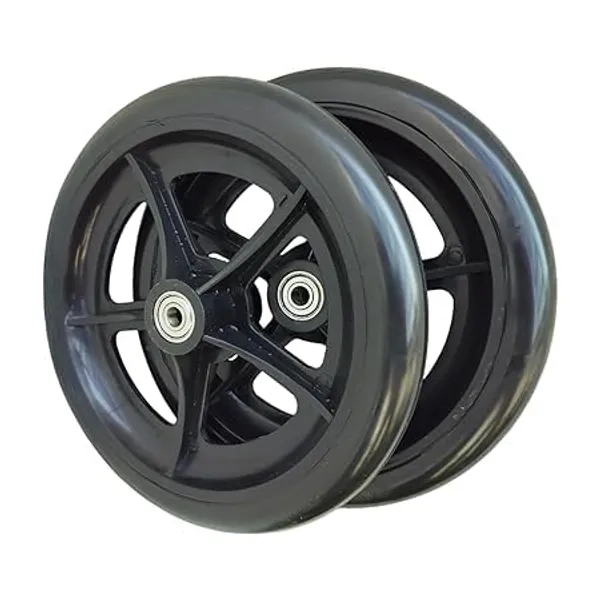 8_Inch_Front_Caster_Solid_PU_Wheel_Replacement_for_Wheelchair_With_Bearing_-_Black_(Pack_of_2)
