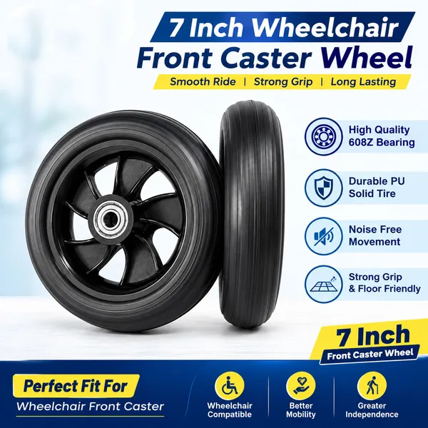 7_Inch_Front_Caster_Solid_PU_Wheel_Replacement_for_Wheelchair_With_Bearing_(Pack_of_2)