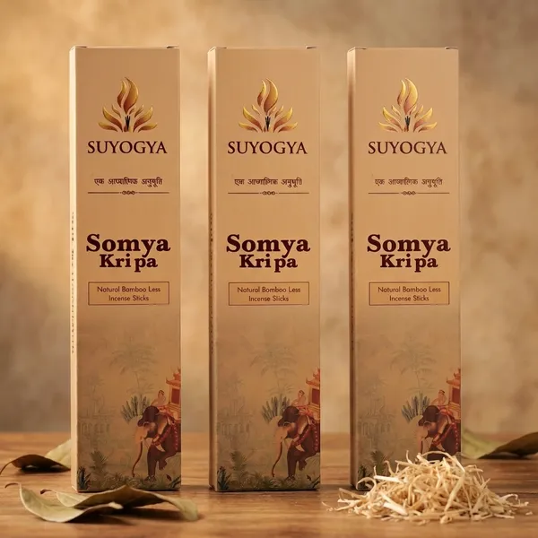 Suyogya_Somya_Kripa_Premium_9-Inch_Bambooless_Incense_60_min_Long-Lasting_Fragrance_Sandalwood,_Vetiver,_Champa,_Tuberose,_Amber,_Myrrh_(150_Units,_Set_of_3)