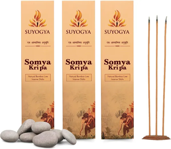 Suyogya_Somya_Kripa_Premium_9-Inch_Bambooless_Incense_60_min_Long-Lasting_Fragrance_Sandalwood,_Vetiver,_Champa,_Tuberose,_Amber,_Myrrh_(150_Units,_Set_of_3)
