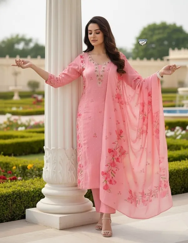 Premium_And_Beautiful_Embroidery_Work_Neckline_Chanderi_Butti_Kurti_Pink