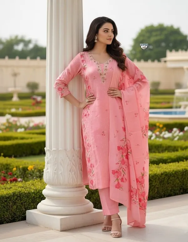 Premium_And_Beautiful_Embroidery_Work_Neckline_Chanderi_Butti_Kurti_Pink