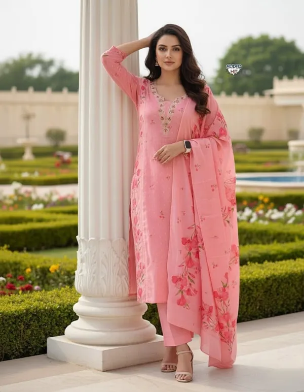 Premium_And_Beautiful_Embroidery_Work_Neckline_Chanderi_Butti_Kurti_Pink