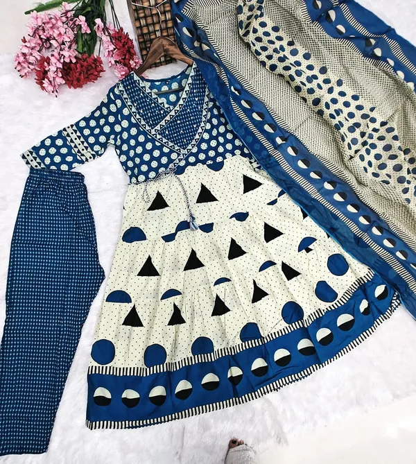 Premium_Cotton_Sequence_Embroidery_Work_Anarkali_Kurti_Set_Blue