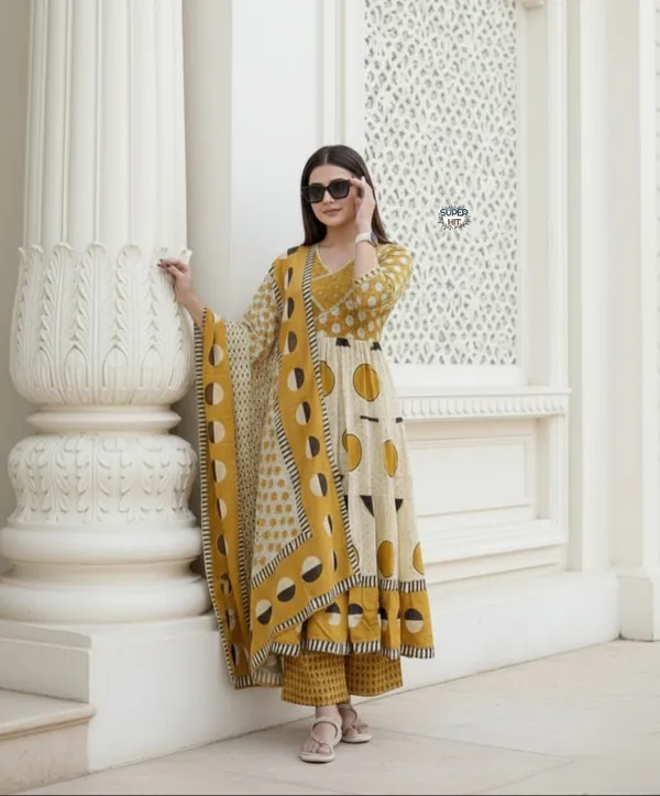 Premium_Cotton_Sequence_Embroidery_Work_Anarkali_Kurti_Set_Yellow_Red