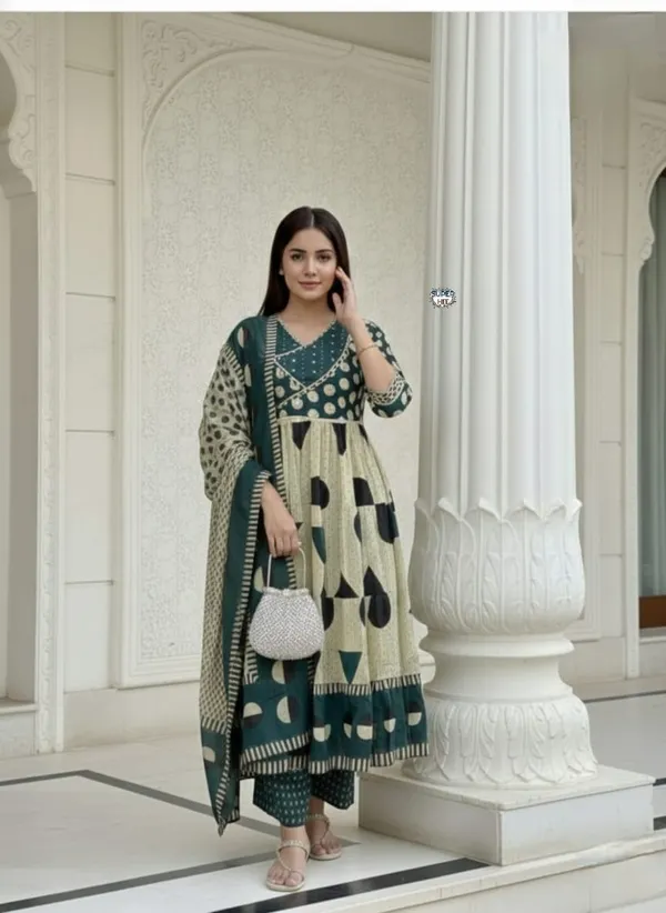 Premium_Cotton_Sequence_Embroidery_Work_Anarkali_Kurti_Set_Teal