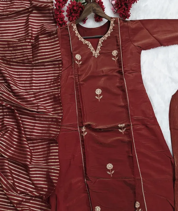 Beautiful_Maroon_Pv_Simmer_Embroidery_Work_With_Jacquard_Dupatta_Kurti_Set