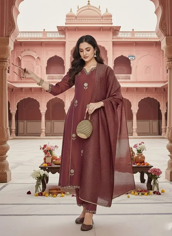 Beautiful_Maroon_Pv_Simmer_Embroidery_Work_With_Jacquard_Dupatta_Kurti_Set