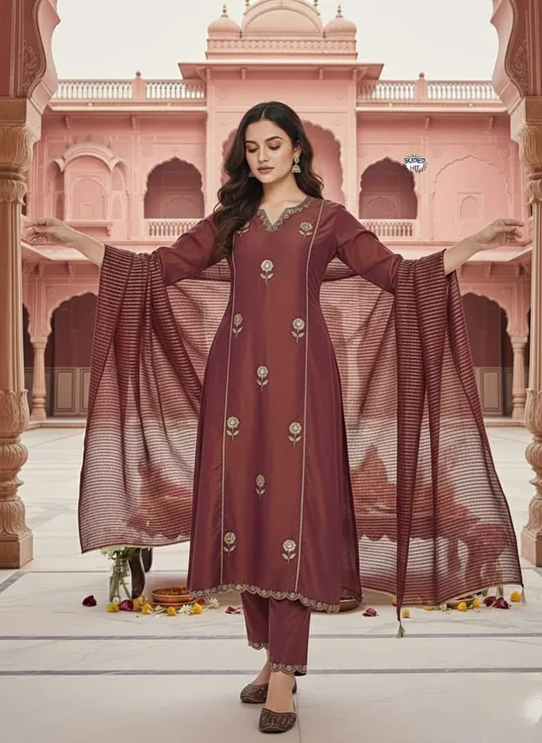 Beautiful_Maroon_Pv_Simmer_Embroidery_Work_With_Jacquard_Dupatta_Kurti_Set