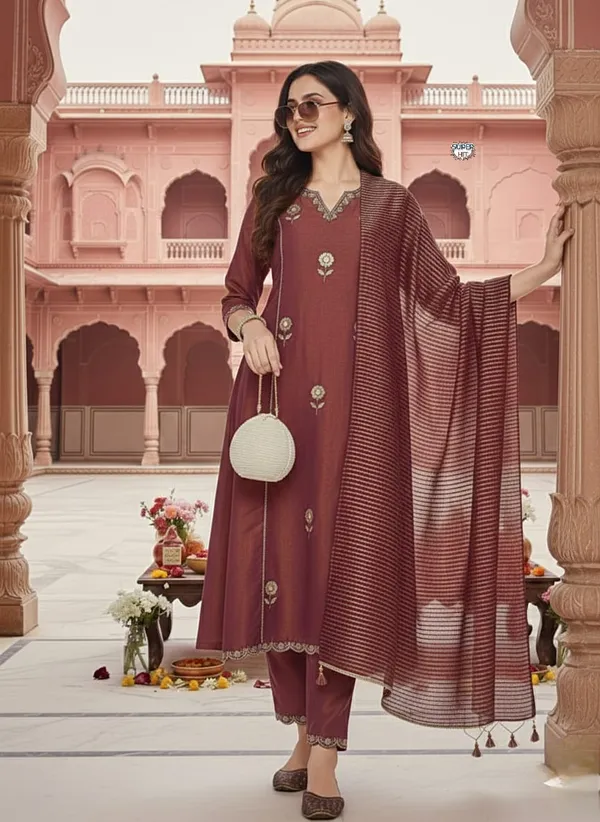 Beautiful_Maroon_Pv_Simmer_Embroidery_Work_With_Jacquard_Dupatta_Kurti_Set