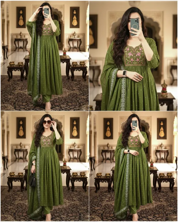 Premium_Cotton_Sequence_Embroidery_And_Tier_Pattern_With_Beutiful_Work_On_Yoke_Anarkali_Kurti_Set
