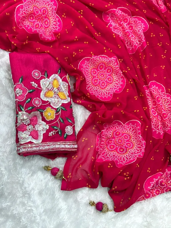 Premium_Georgette_Blossom_Flower_Design_Print_Sequins_Embroidered_Work_In_Blouse_Purple