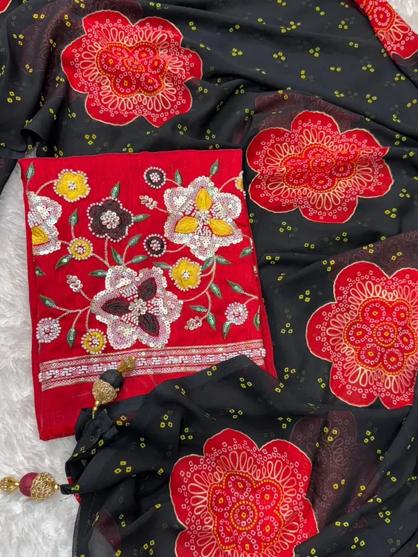 Premium_Georgette_Blossom_Flower_Design_Print_Sequins_Embroidered_Work_In_Blouse_Purple