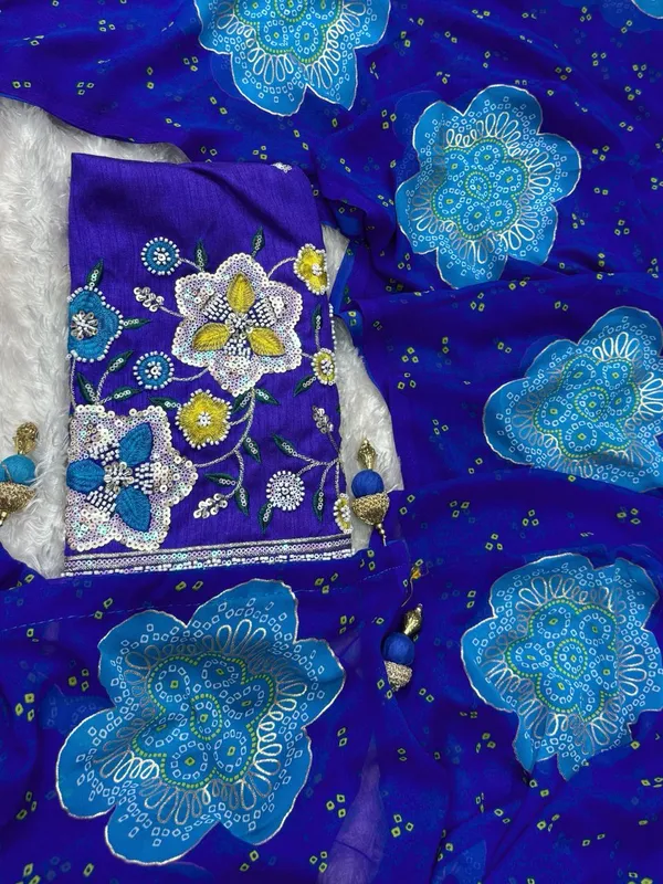 Premium_Georgette_Blossom_Flower_Design_Print_Sequins_Embroidered_Work_In_Blouse_Purple