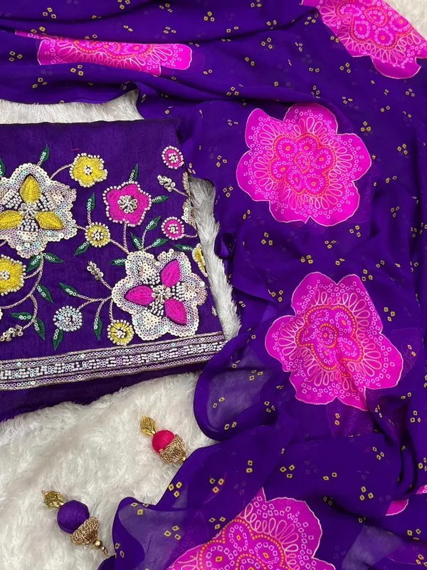 Premium_Georgette_Blossom_Flower_Design_Print_Sequins_Embroidered_Work_In_Blouse_Purple