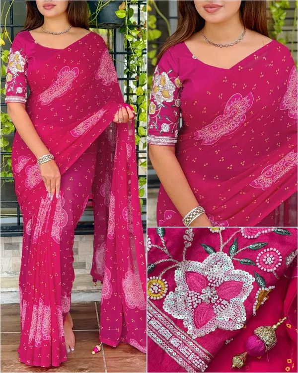 Premium_Georgette_Blossom_Flower_Design_Print_Sequins_Embroidered_Work_In_Blouse_Purple
