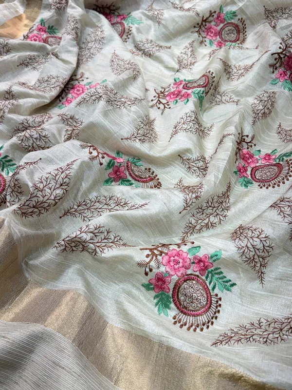 Madhuri_Design_Light_Brown_Pure_Tusser_Cotton_Jacquard_Multi_Thread_Kashmiri_Style_Embroidery_Work